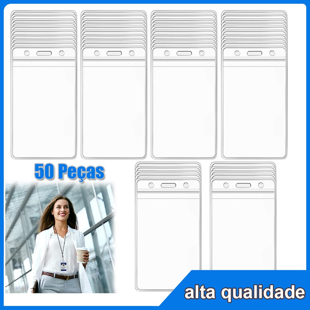 50 porta-crachás vertical porta-cartões de identificação de protetora de crachás com zíper impermeável e resselável
