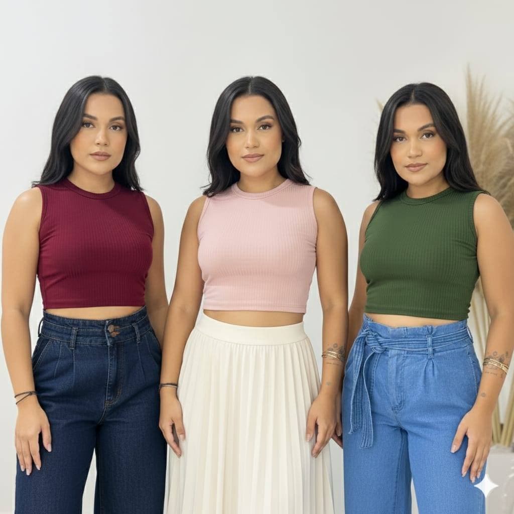 Cropped Feminino Canelado Manga Curta Blusinha Básica Casual Moda Verão