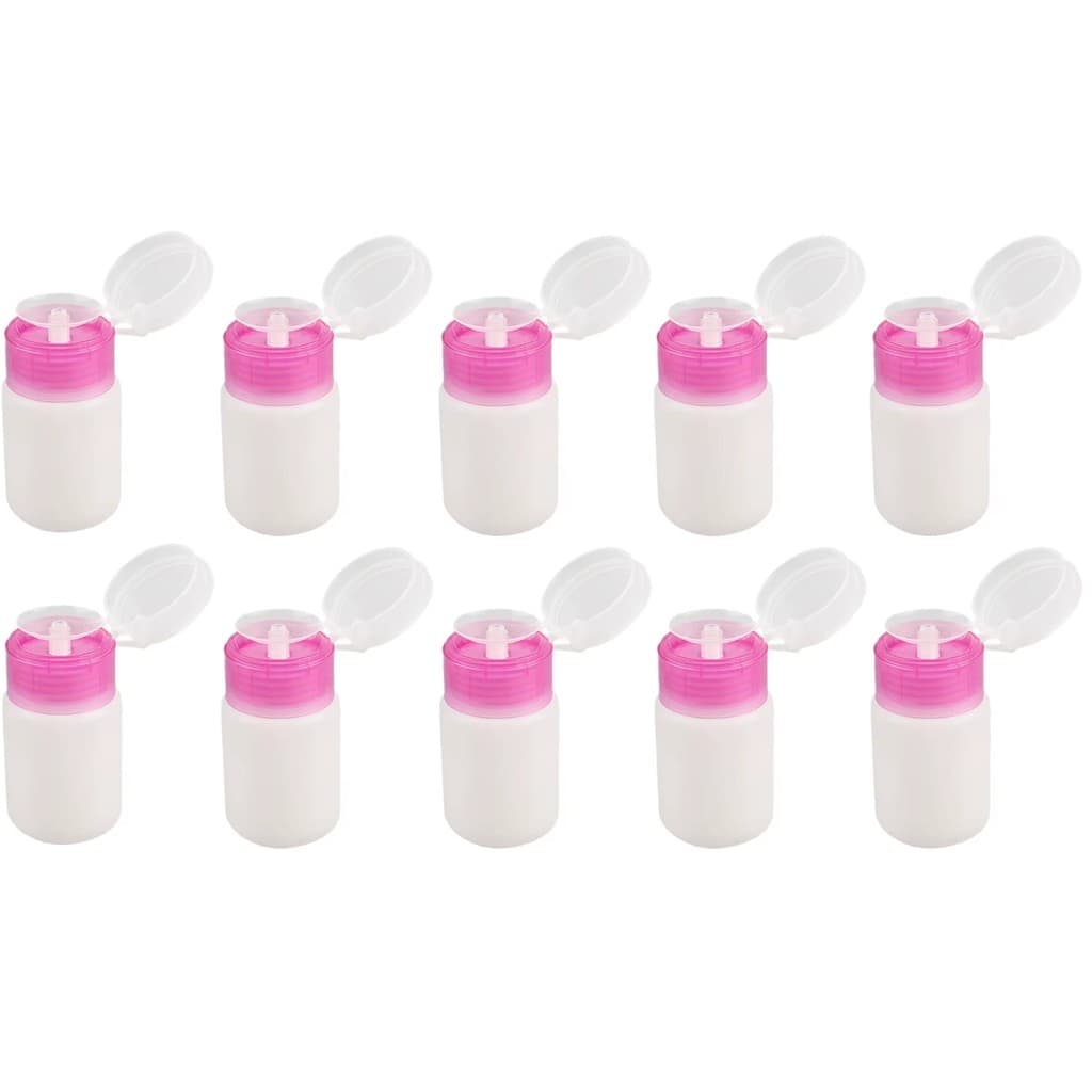 Kit 10 Porta Acetona Com Válvula Trava 60 Ml Rosa Manicure
