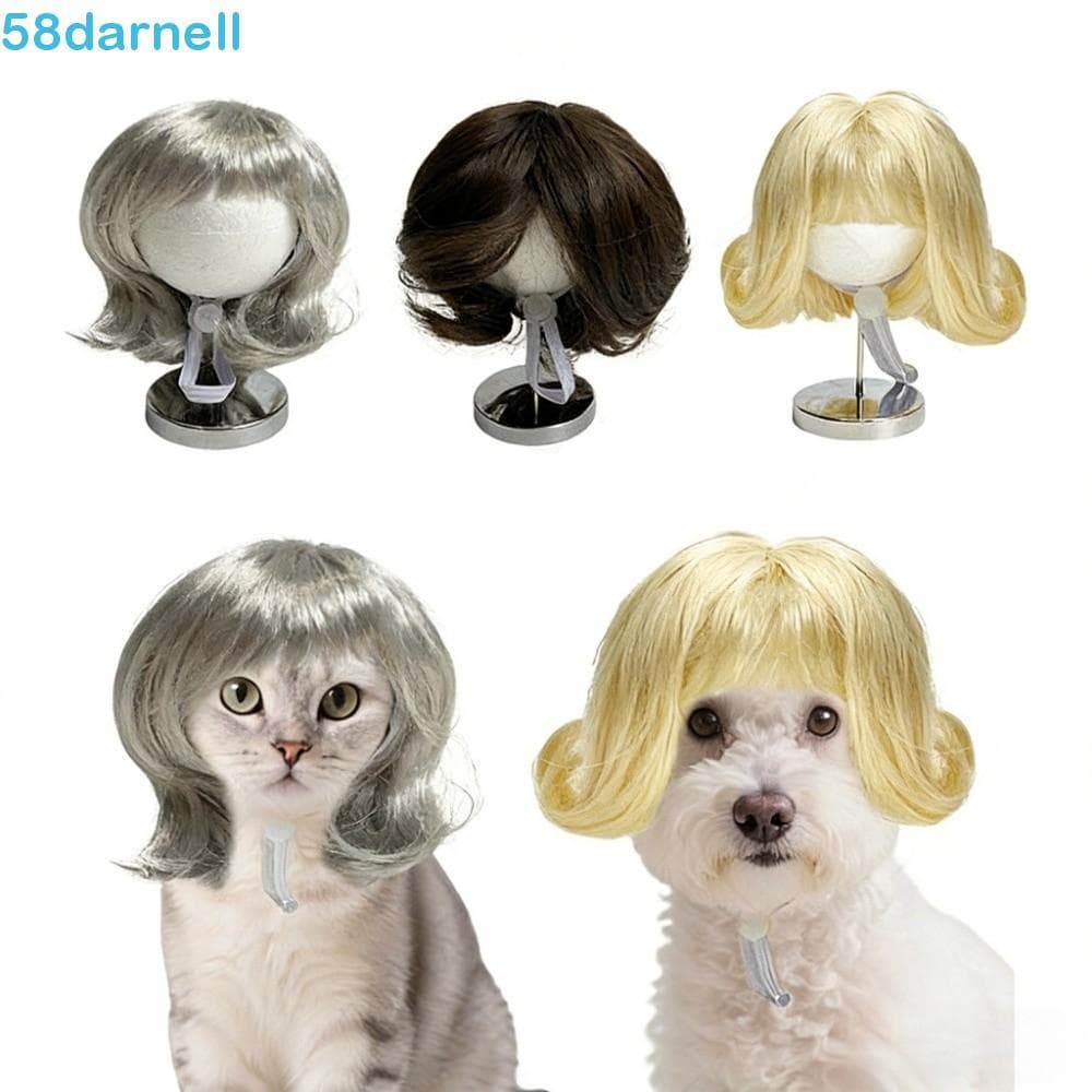 DARNELL Pet Bob Peruca , Com Franja Reutilizável Kitty Cabelo Ondulado , Confortável De Usar Cães Gatos Perucas Cosplay