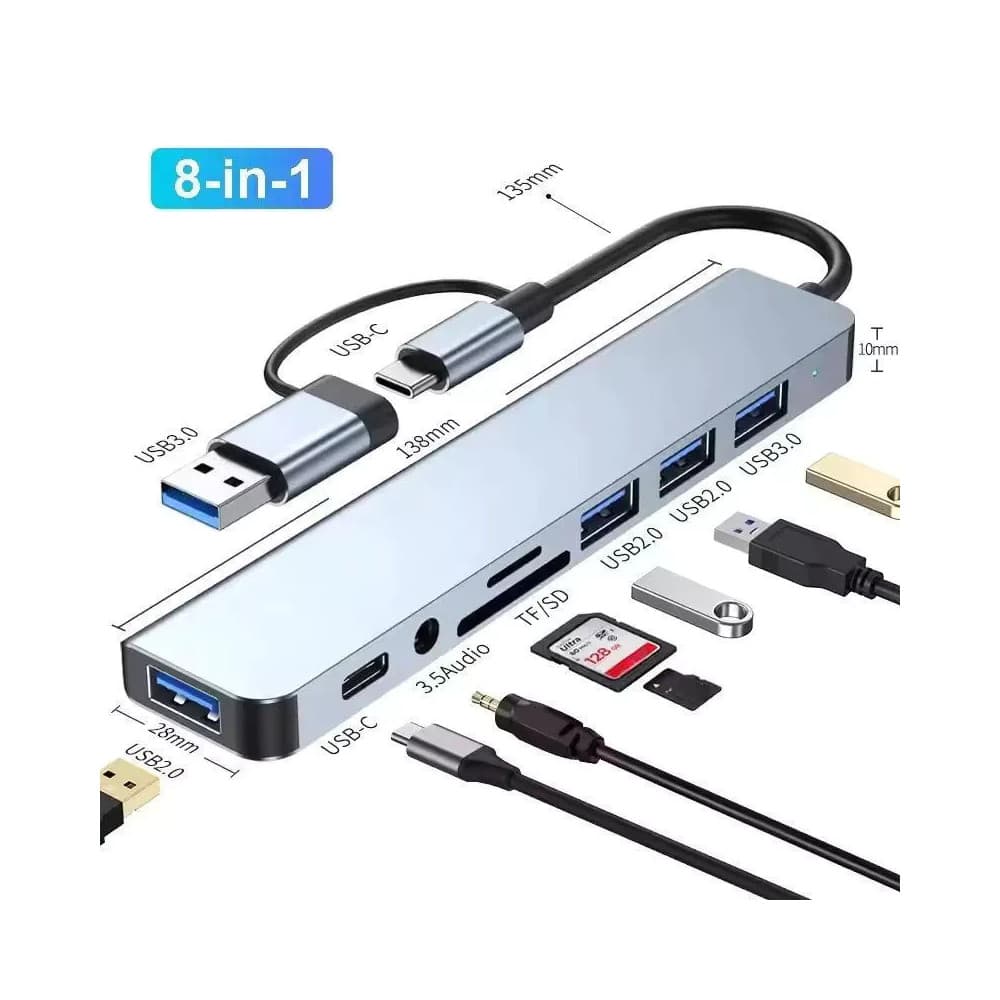 Hub USB Type C 8 Em 1 Com Leitor De Cartão Divisor 3.0 2.0 SD TF Docking Station