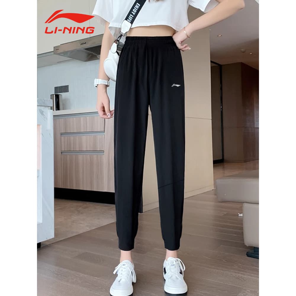 Li Ning calças esportivas femininas verão novo estilo primavera outono calças pretas moletom correndo Leggings femininas