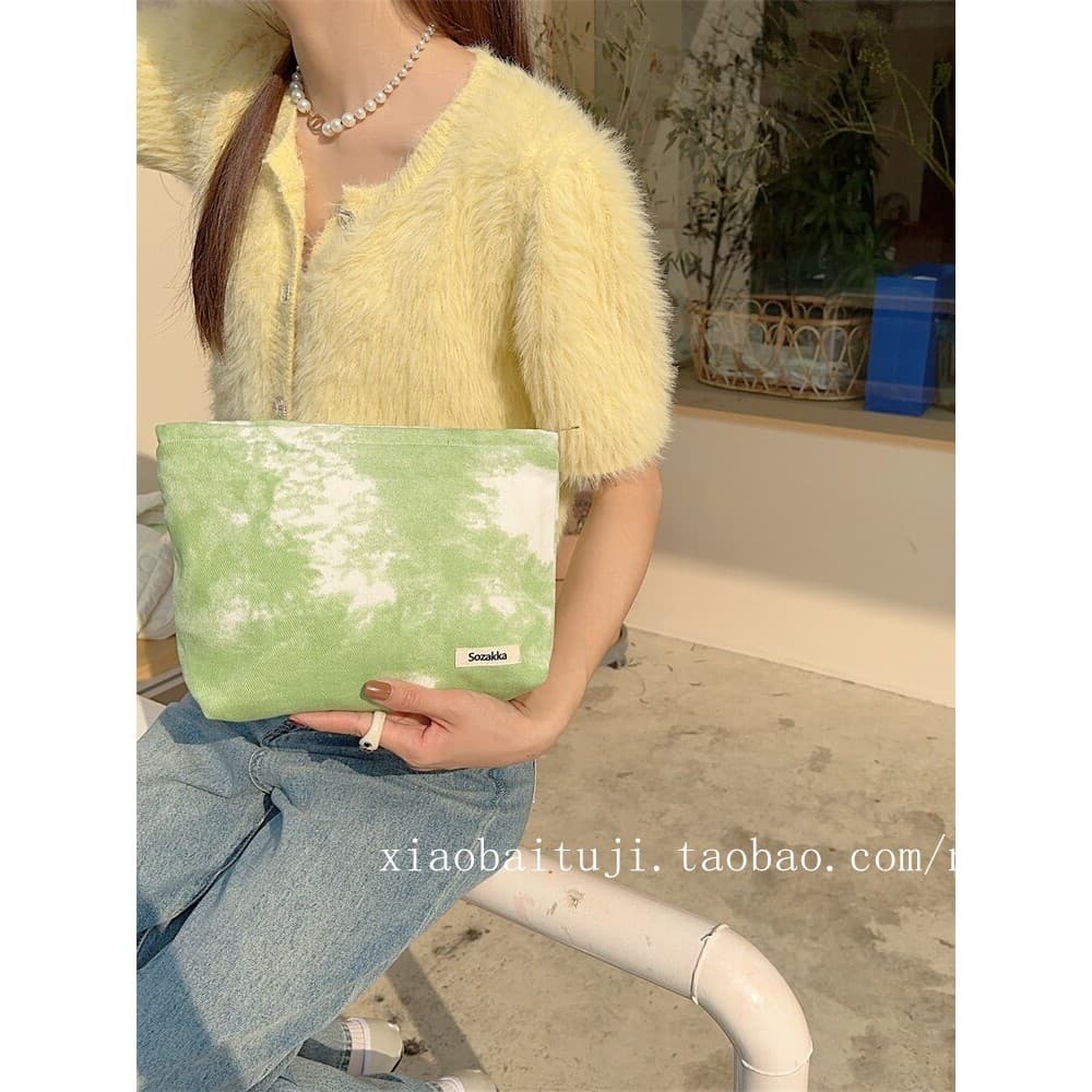 Pequeno coelho branco mesa Tie-Dye saco de higiene pessoal feminino tecido armazenamento pequeno saco de embreagem saco