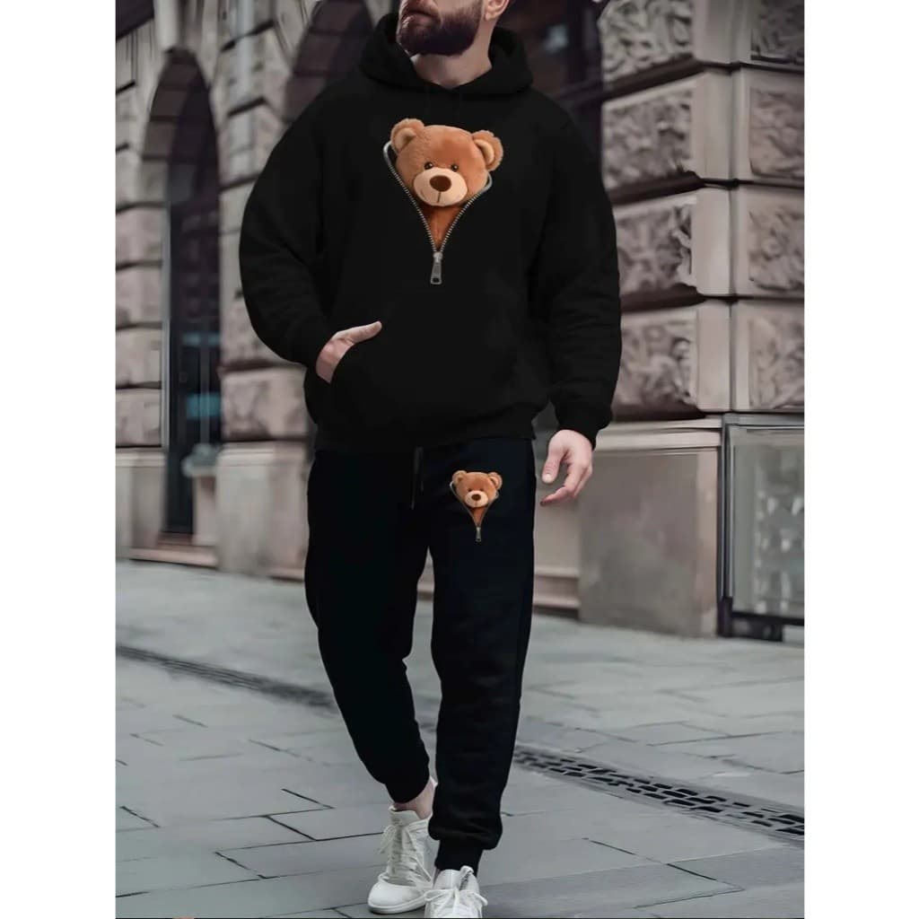 CONJUNTO MOLETOM MASCULINO BLUSA DE FRIO CANGURU E CALÇA MOLETOM ESTAMPA URSO