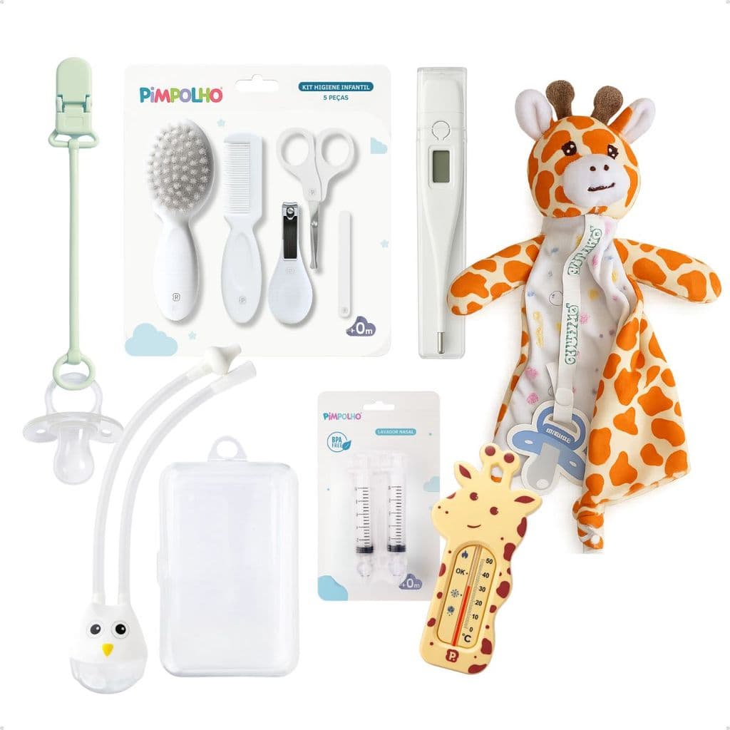 Kit Higiene bebe 13 Peças Premium –Com Termômetro G-Tech+Aspirador Nasal c/Estojo Pimpolho e G-tech