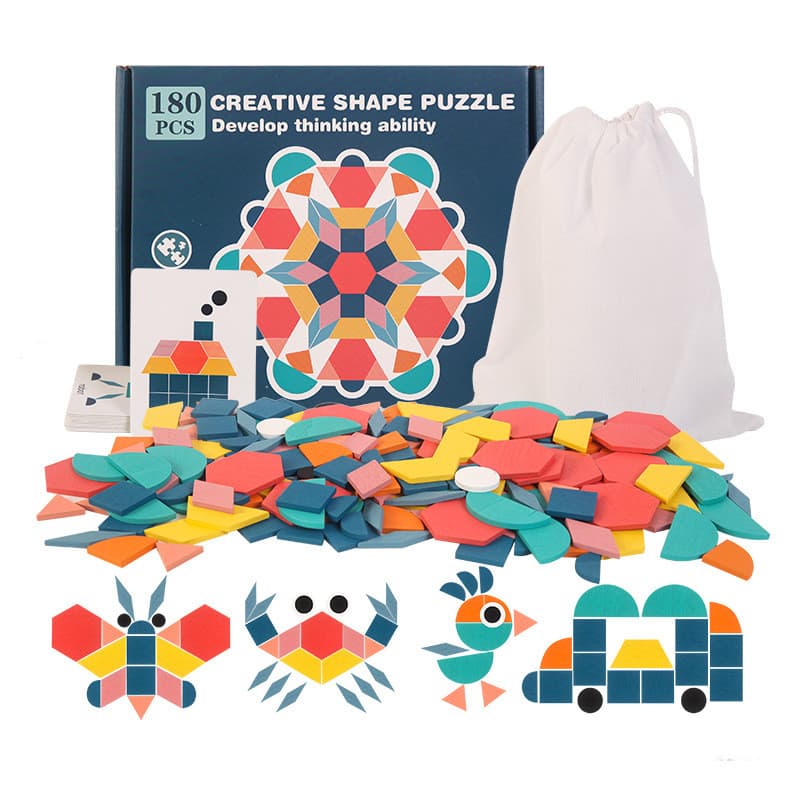 Quebra-cabeça de educação infantil, 180 peças, formato geométrico, quebra-cabeça criativo, 155 peças, variedade, Tangram