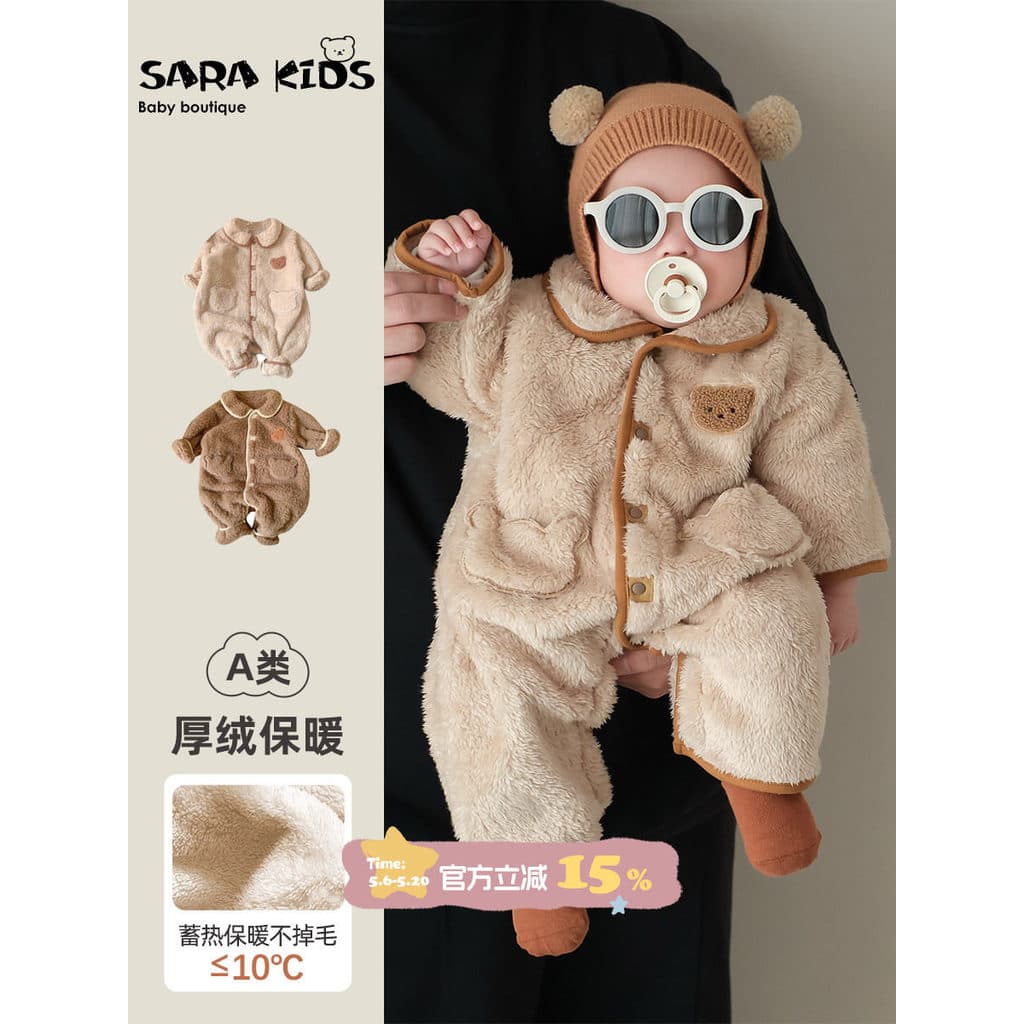 Macacão de bebê outono inverno infantil roupas de passeio mais veludo quente bebê menino macacão inverno infantil outing