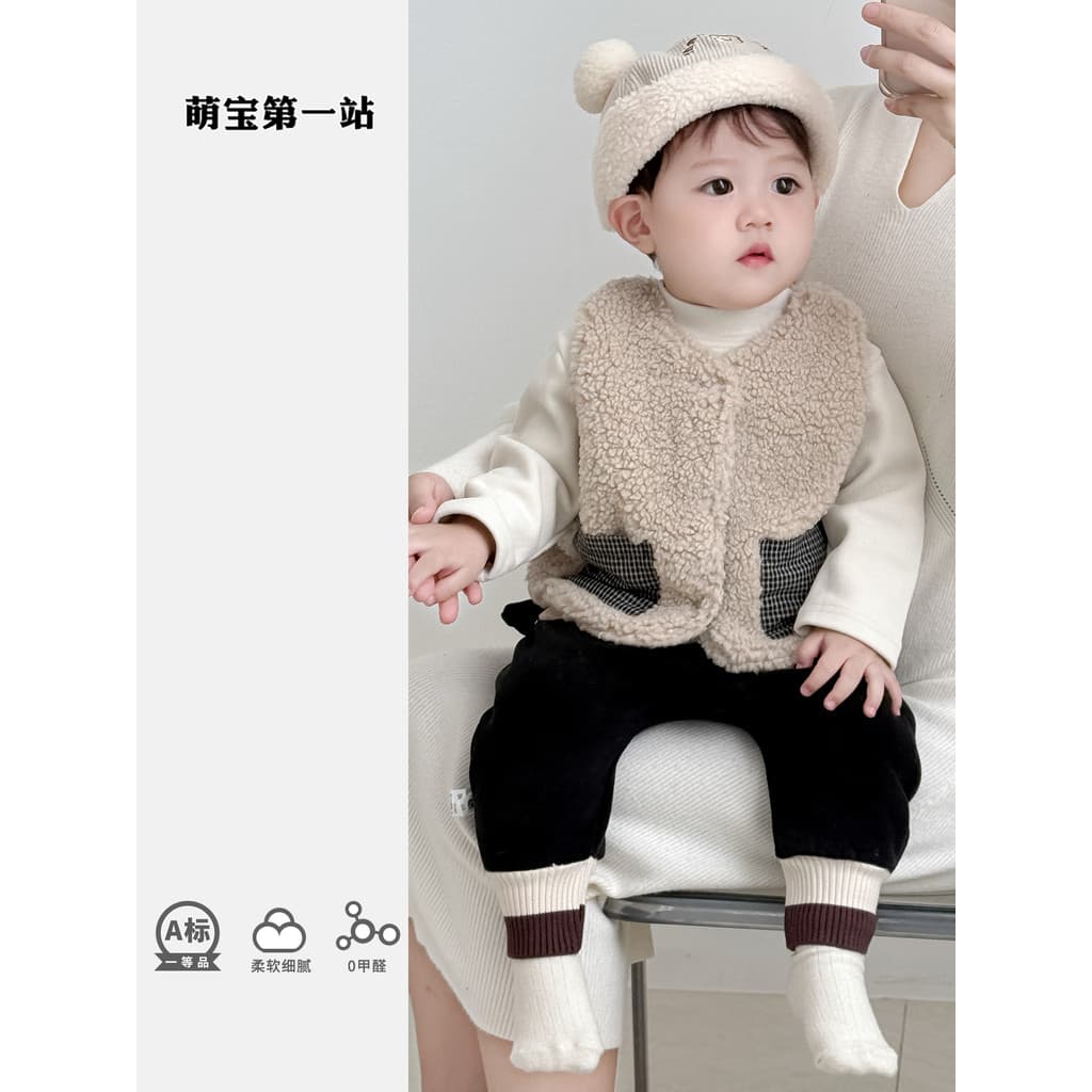 Bebê menino bebê outono inverno terno de um ano de idade moda forro de lã dividido três peças roupas de passeio inverno