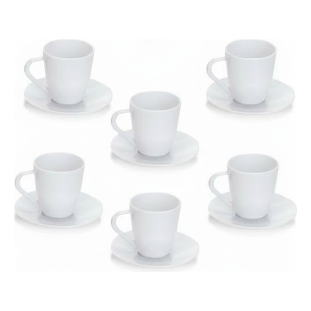 Jogo De 6 Xícaras De Café Com Pires Acrílica Branca Chá 12pç
