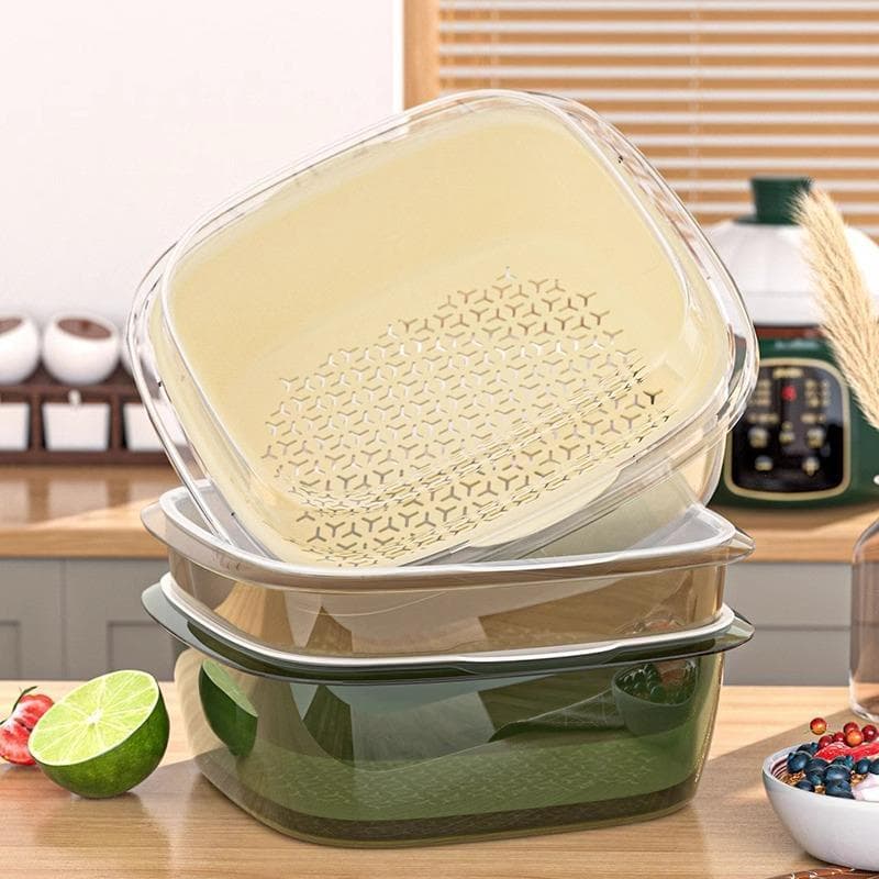 Bacia de lavagem de vegetais de cozinha Cesta de drenagem multifuncional de camada dupla Casa Sala de estar Lavagem de f