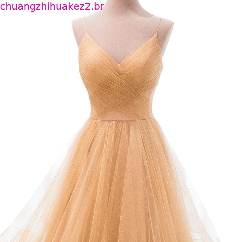 VESTIDO GODÊ MADRINHA TULE COM BRILHO  AMARELO MADRINHA FESTA CASAMENTO - CODMA16