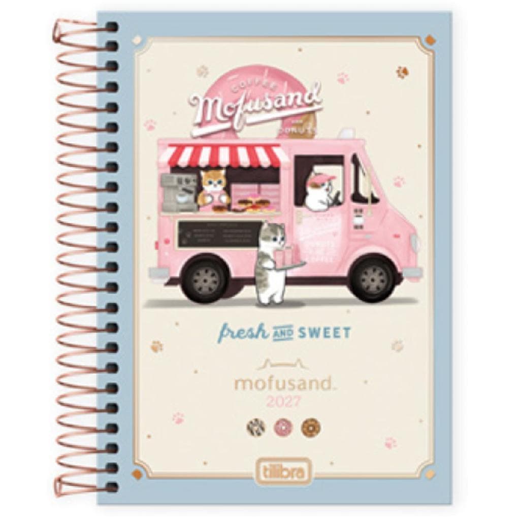 Agenda Mofusand 2027 Tilibra Espiral M5 Capa Dura Hot Stamping Adesivos 176 Folhas Kawaii