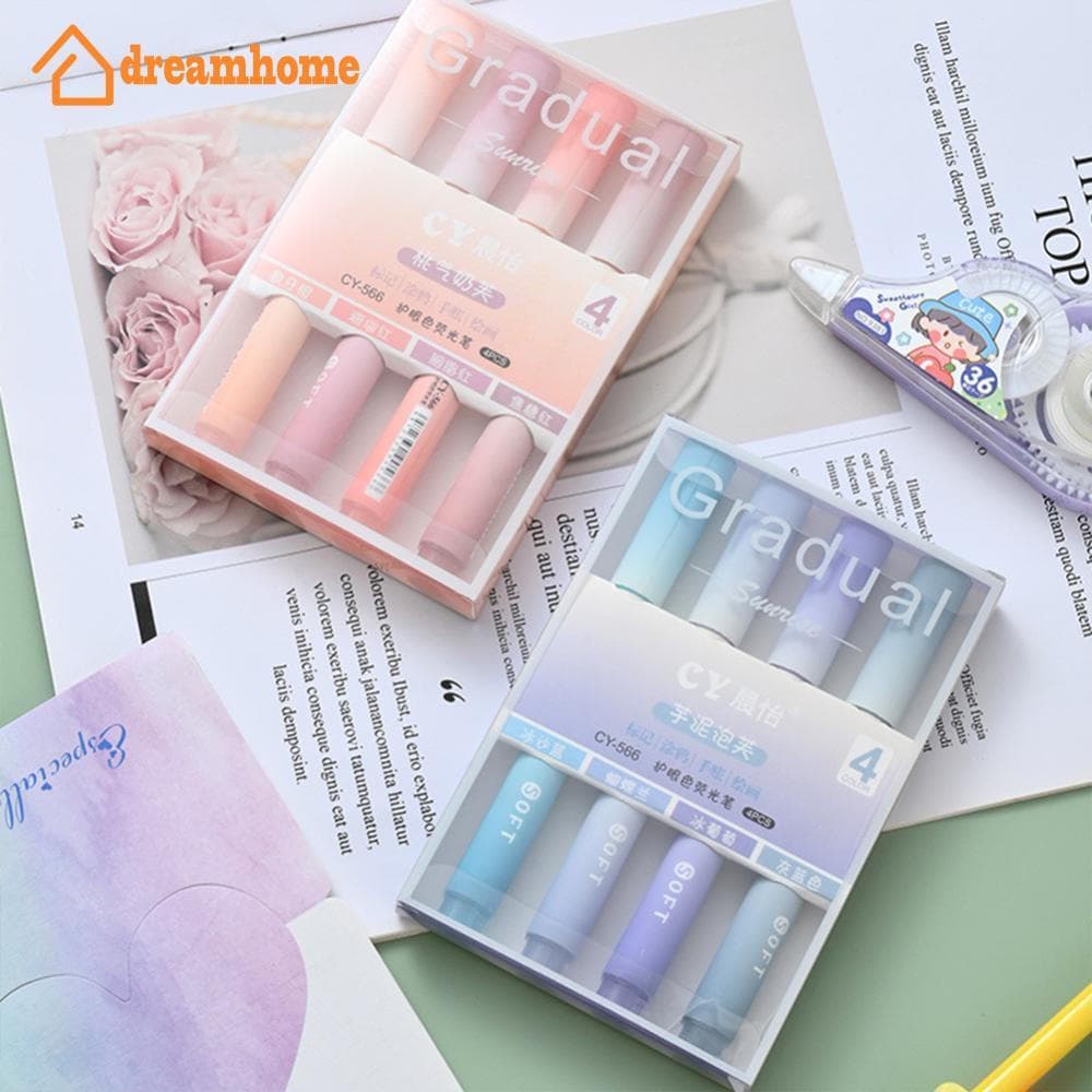 DREAMHOME 4 Pçs/Set Macaron Cor Gradiente Marcador Canetas Kawaii Papelaria Estudantes Caneta Marcadora Ferramenta De De