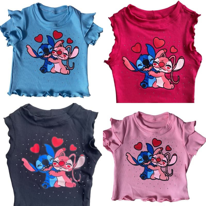 Cropped Stitch Brilho Canelado / Cropped infantil / Regatinha ribana blogueirinha / Blusinha regata menina