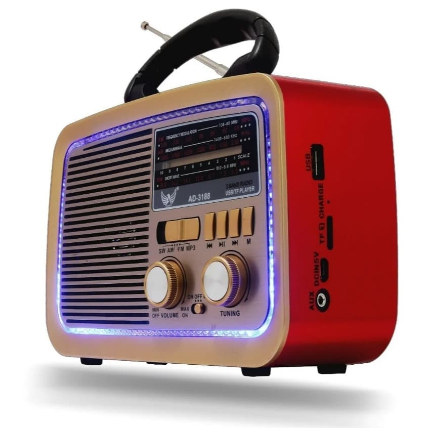 Rádio Retrô Vintage Bluetooth com AM/FM/SW, USB, AUX, SD e Bateria Recarregável | Caixa de Som com Antena e LED