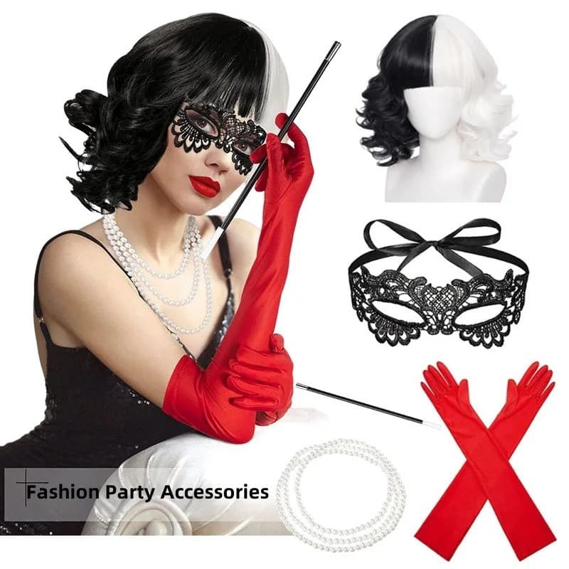 Anime Cruella De Vil Peruca Encaracolado Metade Preto Branco Perucas Cosplay Mulheres Caboleira Festa De Halloween + De Peru