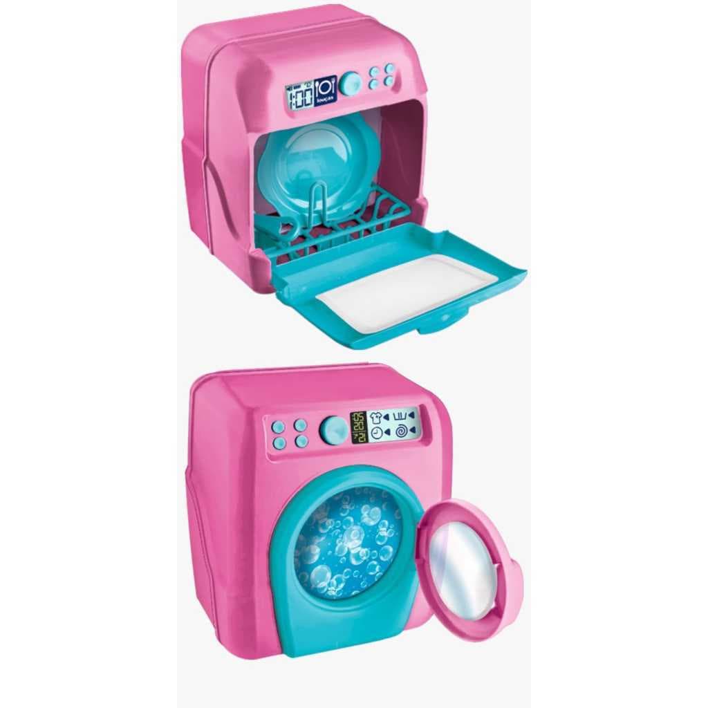 ELETRODOMESTICO BRINQUEDO FAZ DE CONTA, LAVA LOUÇA E LAVA ROUPA ROSA MENINA, BRINCANDO DE LAVAR LOUÇA E LAVAR ROUPA