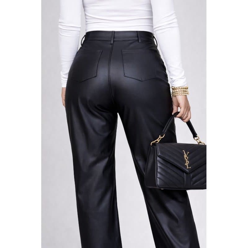 Calça Feminina Pantalona Couro Fake Wide Leg