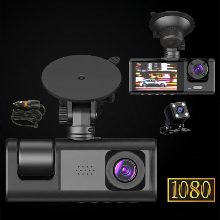 Dash Cam Veicular 1080P HD 3 Câmeras DVR 360° Gravação Noturna Monitoramento 24H Vancon