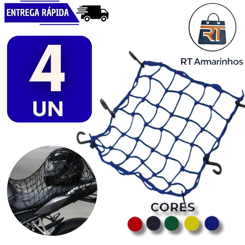 Kits 4/2/1 Rede Aranha Elastica Para Capacete Moto Bike Multiuso Bagageiro Redinha Acessório Ganchos Redes Forte