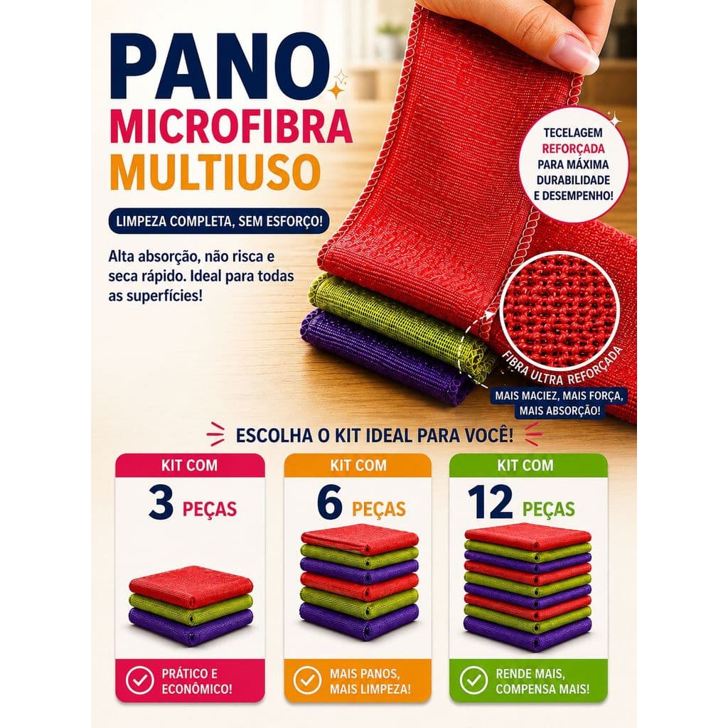 KIT Panos De Limpeza Microfibra  38x78 | alta absorção Multiuso