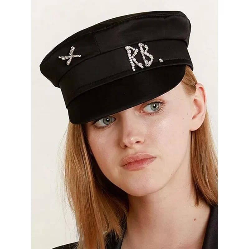 Novos Chapéus de Inverno de Marca para Mulheres, Boné Newsboy com Letras de Diamante e Detalhes em Cetim, Boné Masculino