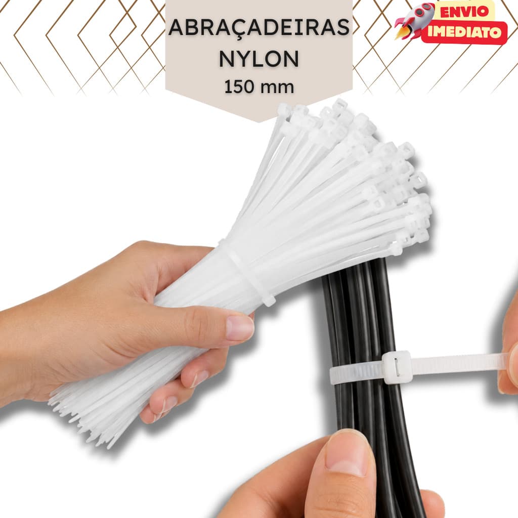 Kit Abraçadeiras de Nylon Brancas 3,6x150mm Amarrar Organizar Fios Cabos - 200, 300, 400, 500 ou 1000 unidades