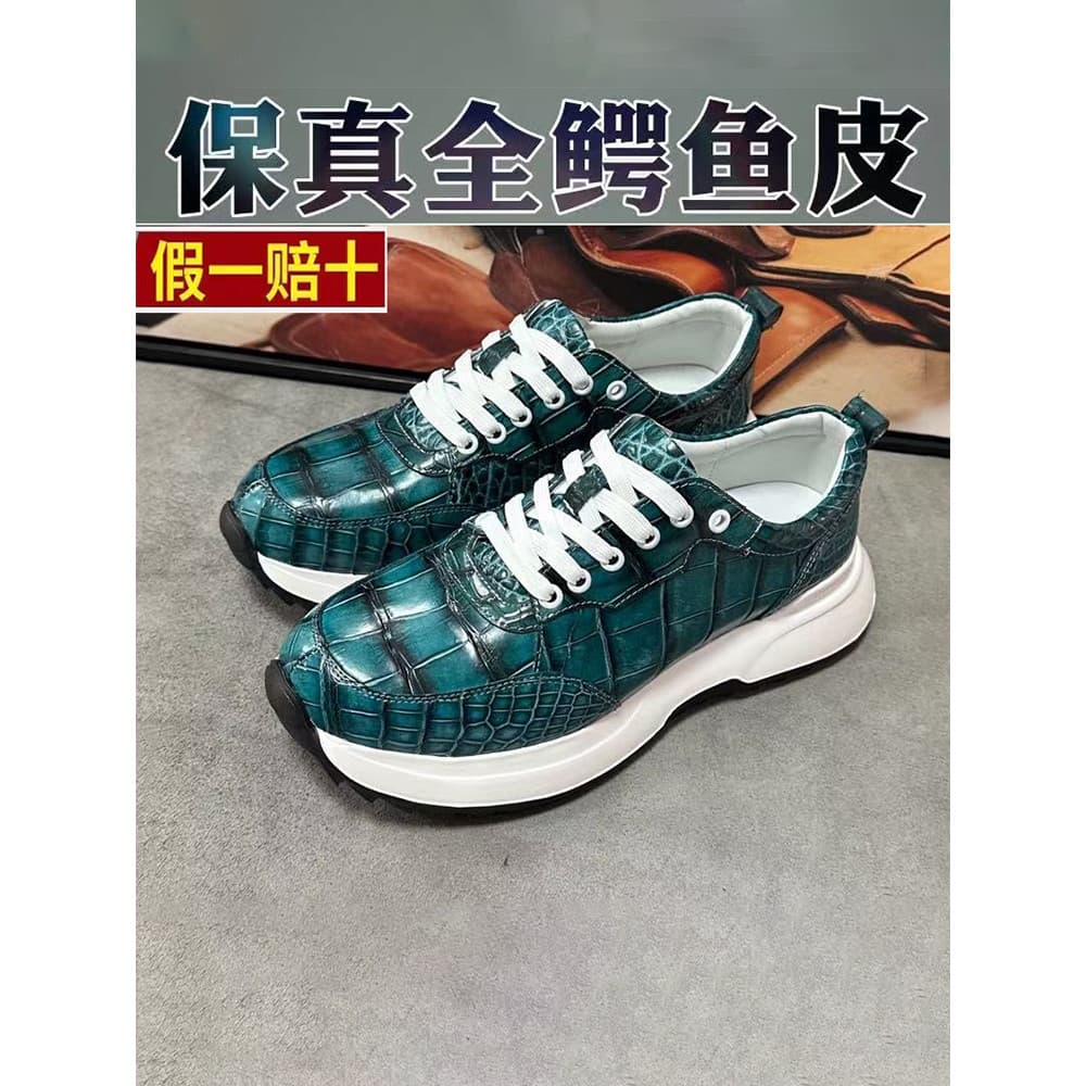 Sapatos masculinos de couro de crocodilo Real novo estilo cor polida à mão sapatos esportivos casuais moda couro genuíno