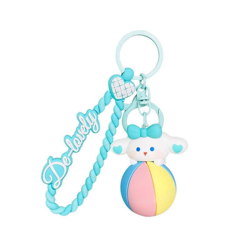 Bonito dos desenhos animados bola colorida Bitty coelho criativo carro chaveiro estudante mochila pingente casal ins peq