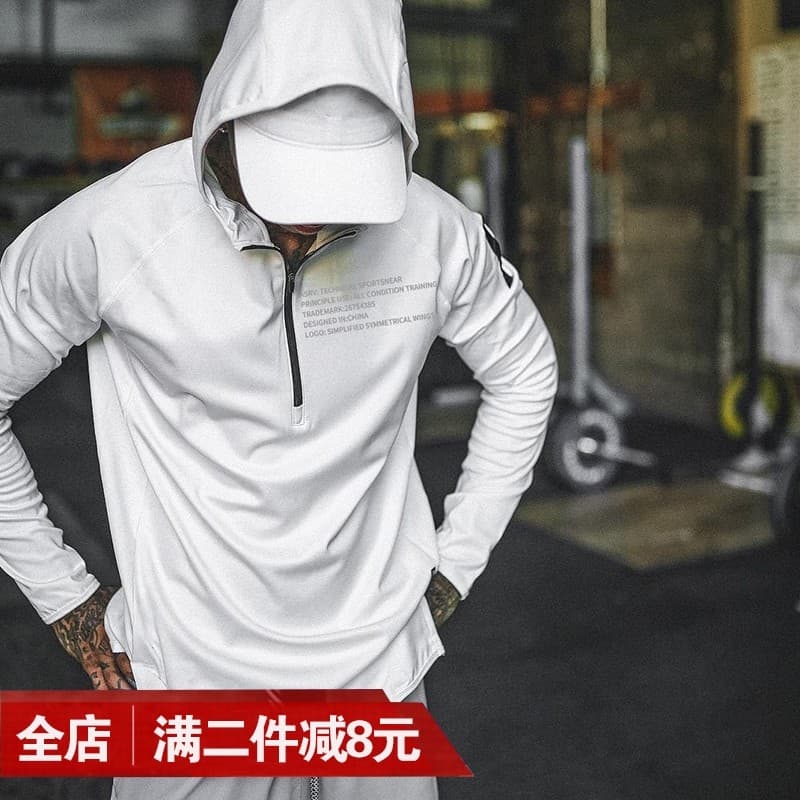 Músculo de secagem rápida roupas de Fitness com capuz ao ar livre noite correndo esportes de manga comprida moletom Casu
