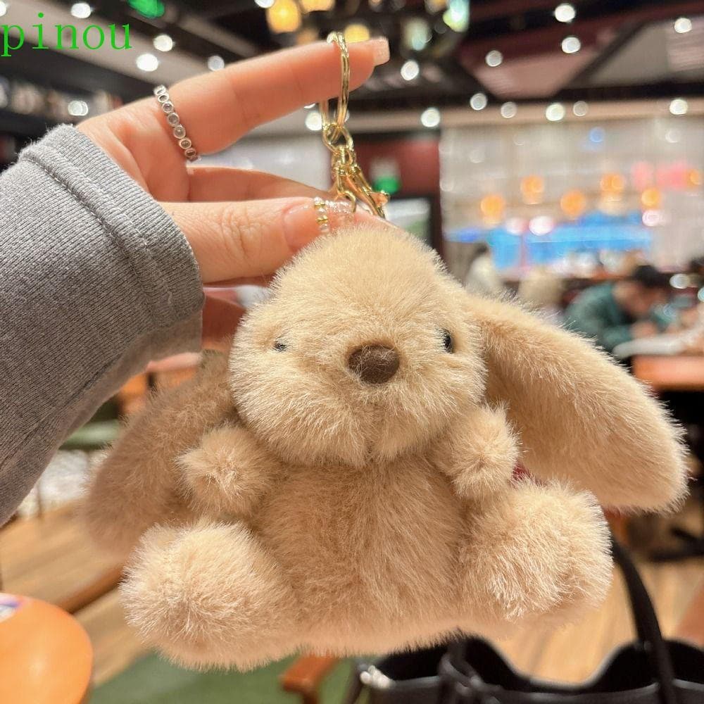 Chaveiros De Pele De Coelho PINOU , Pingente De Pelúcia Com Bolsa De Anel De Metal , Chaveiro Macio E Fofo