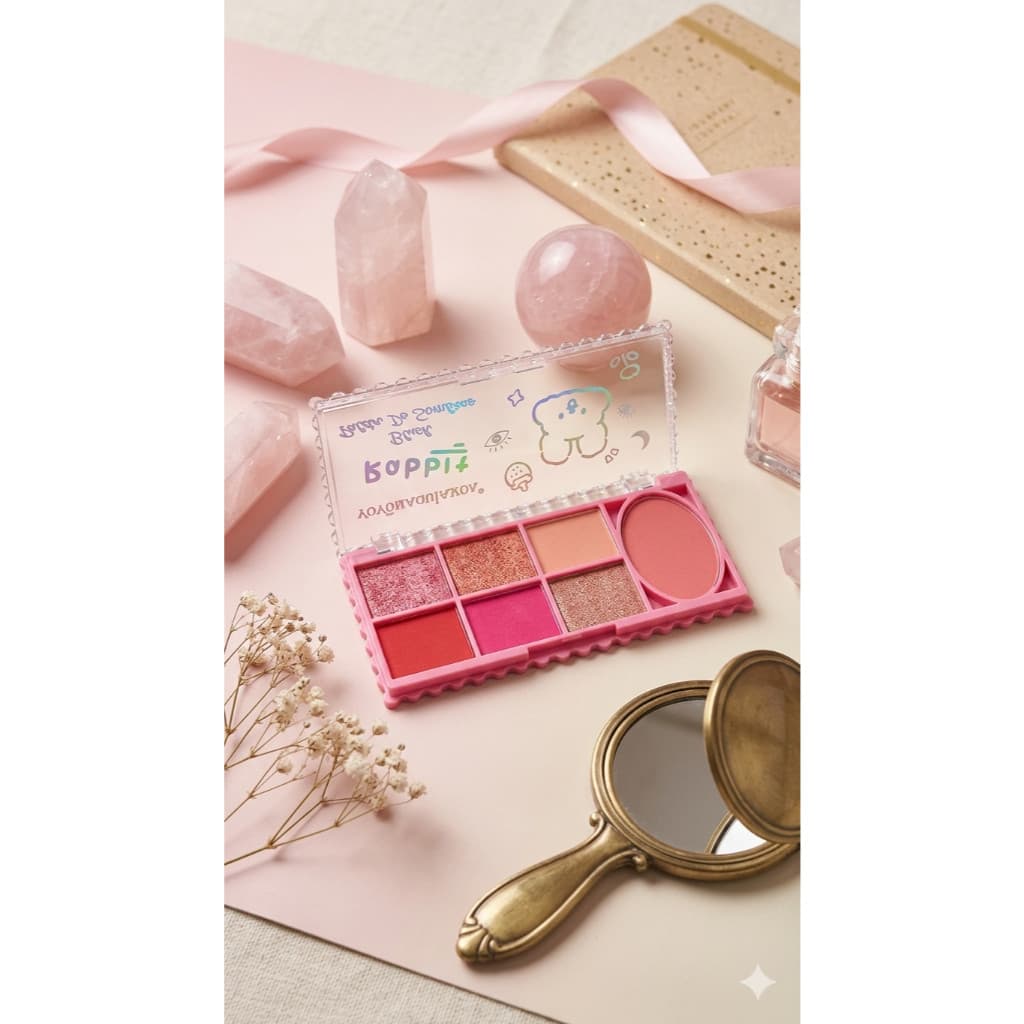 Paleta de Sombras e Blush Infantil Juvenil Maquiagem Cores Cintilantes e Matte Estojo de Coelho fofo