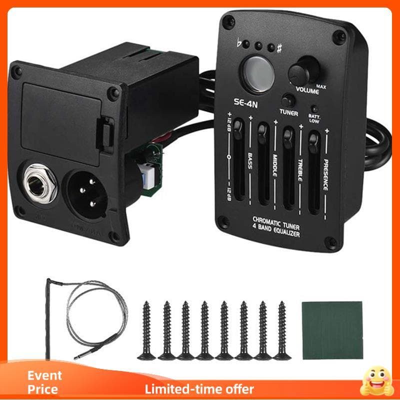 Pré-Amplificador De Guitarra Acústica SE-4N 4 Bandas EQ Equalizador Captador Piezo Pickup Com Sintonizador LCD Peças E A