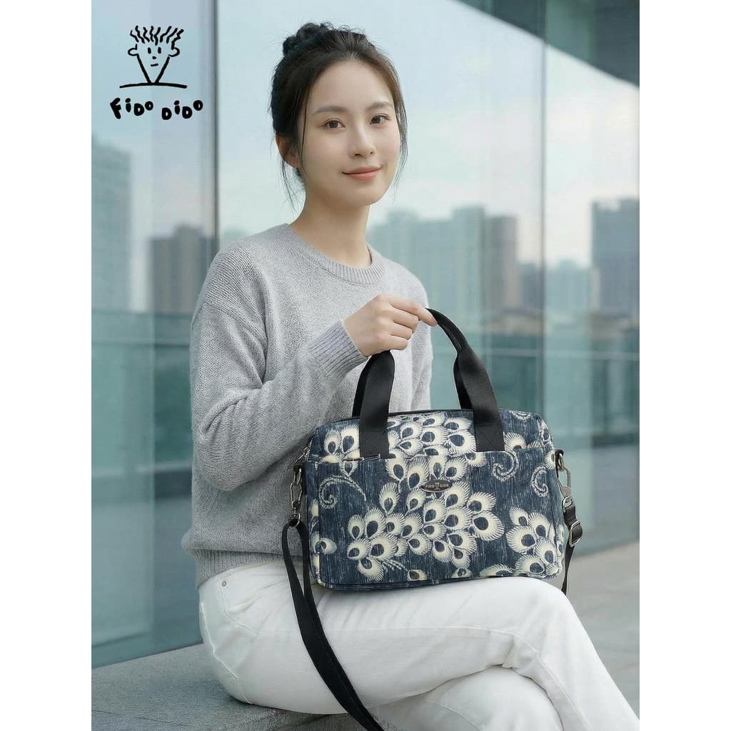 Fidu Dido Bolsa feminina de lona portátil bolsa mensageiro feminina multicamadas leve moda bolsa de ombro de grande capa