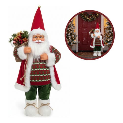 Boneco Papai Noel 60cm Xadrez Verde Veludo Enfeite Decoração Verde 00