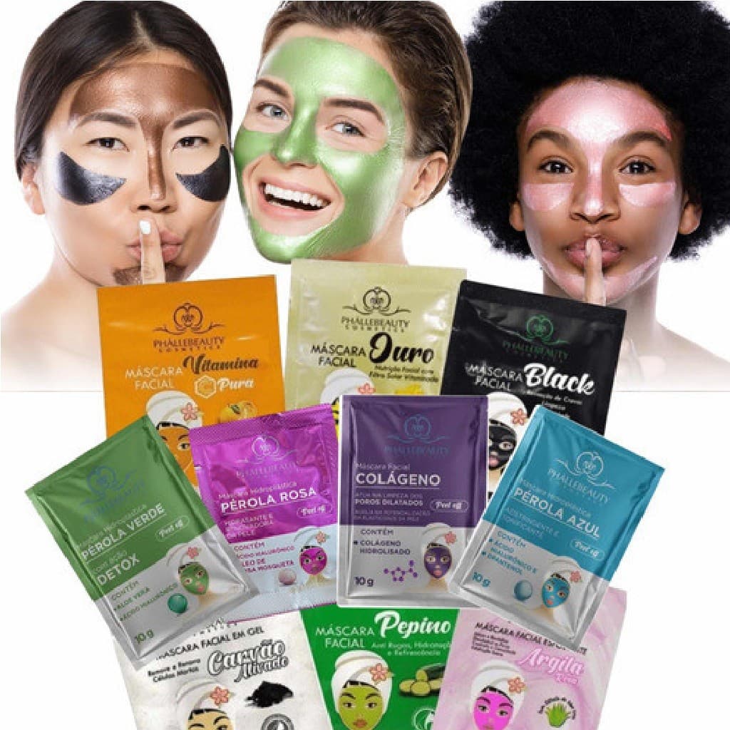 Kit com 10 Sachês de Máscara Facial Phallebeauty para Revenda e Atacado 10g – Diversas Fórmulas