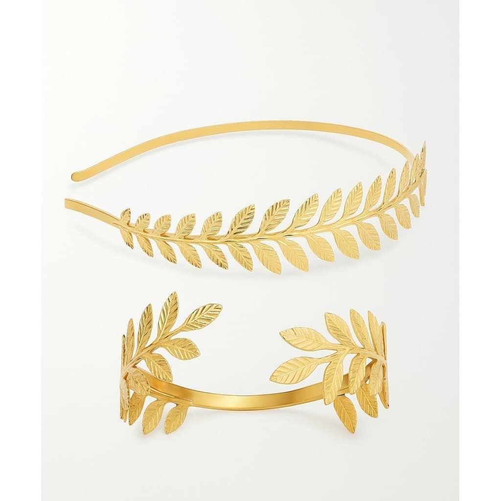 Tiara Arco Deusa Grega Folhas De Louro Dourada Deus Grego Pulseira Cor Dourado Fantasia Ouro Metal Carnaval