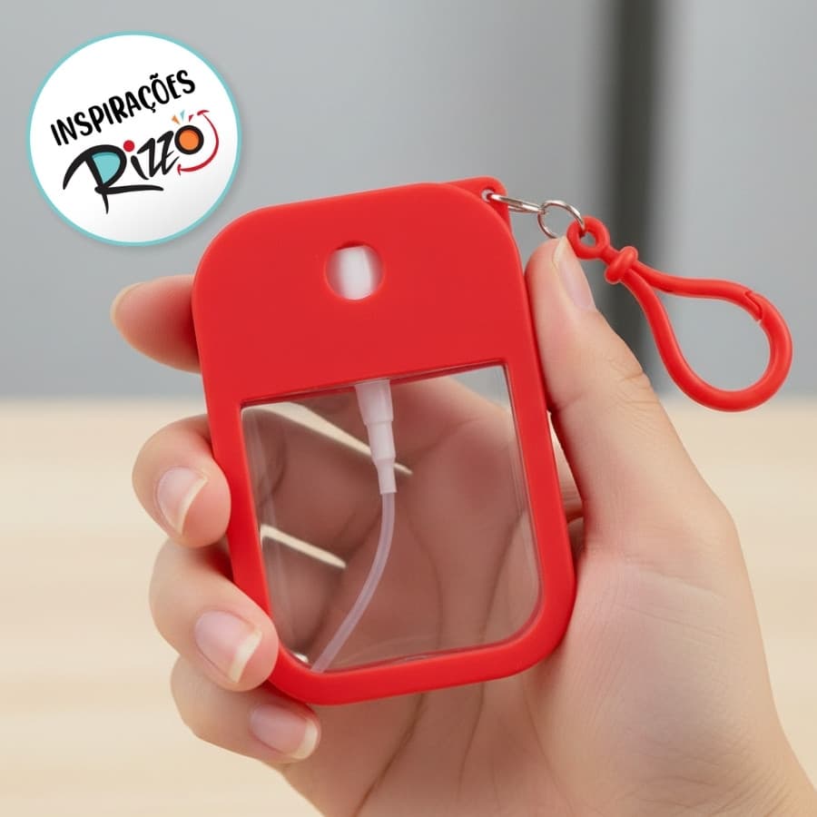 Frasco Spray Portátil Macaron Cartão com Capa de Silicone e Gancho - 38ml - Vermelho - 1 unidade - Rizzo