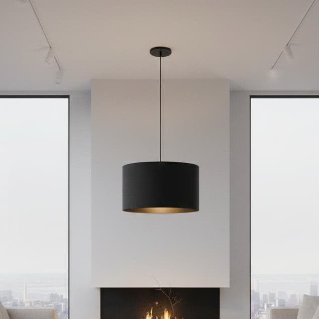 Pendente Lustre Luminária diâmetro 40 cm Tecido Iluminação Decorativa Moderna