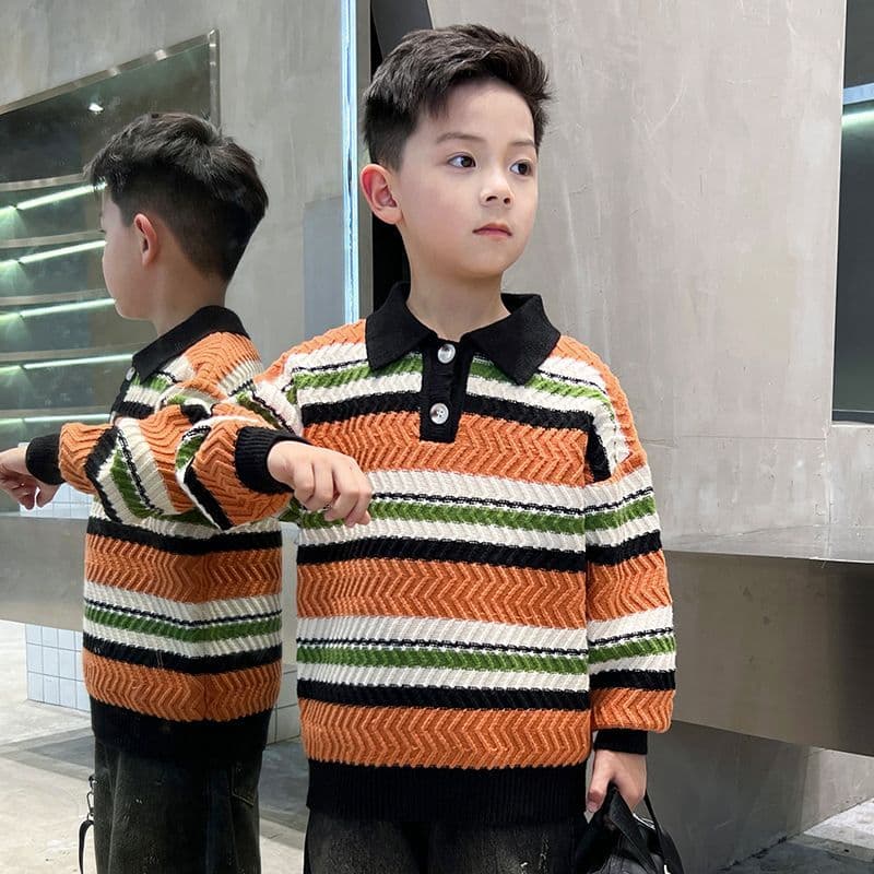 Suéter listrado com gola polo para meninos * 38047