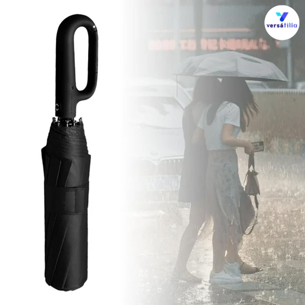 Guarda-chuva Automático Portátil com UPF 50+ - Dobrável Compacto e Anel de Fivela para Dia a Dia