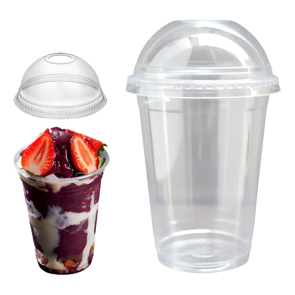100 Copo C/ Tampa Bolha 300ml 330ml Transparente PP Plástico