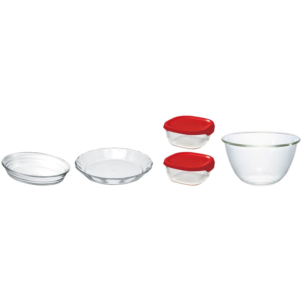 Conjunto de utensílios de cozinha Hario, vidro resistente ao calor, 5 peças (2 recipientes, tigela, prato oval, prato).
