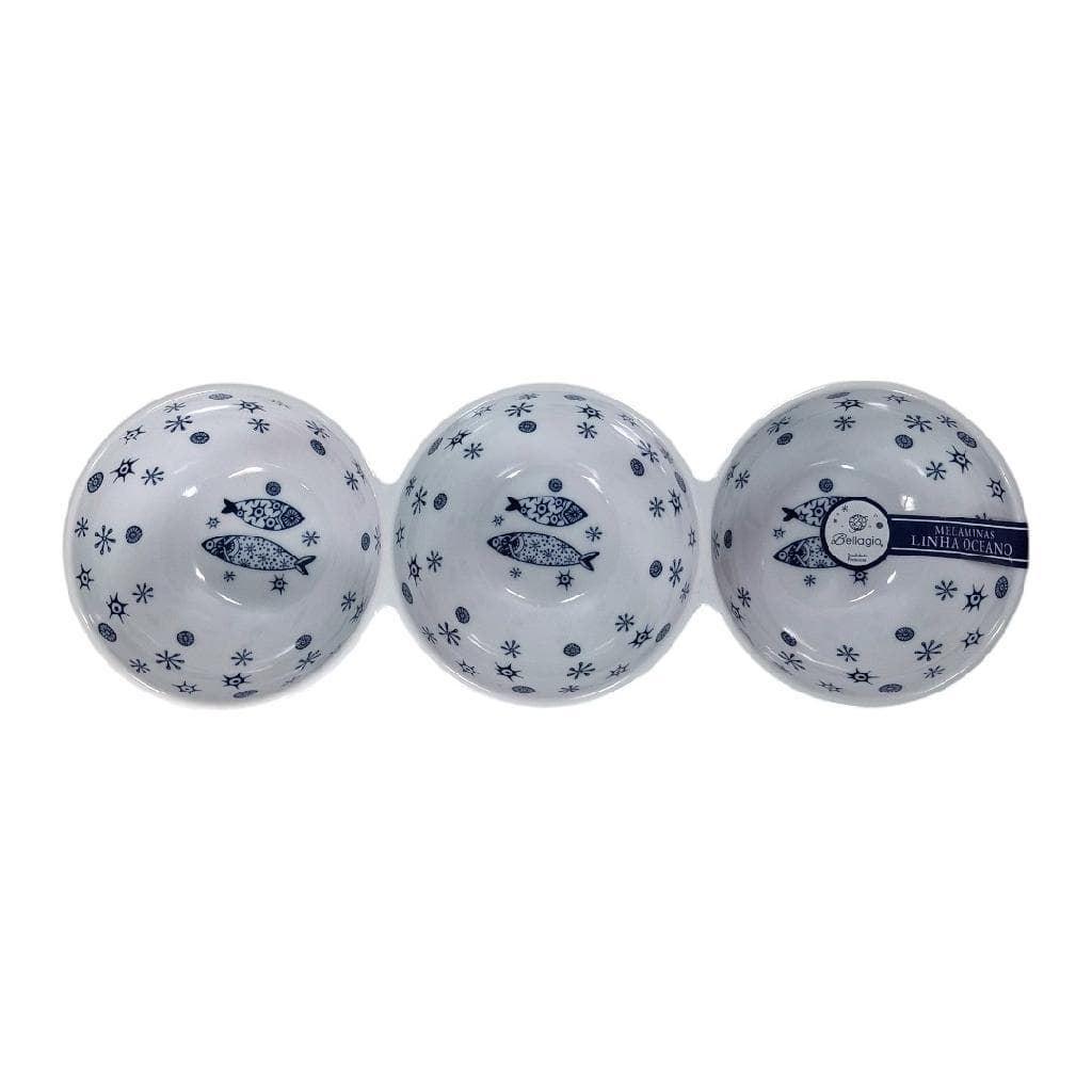 Petisqueira Travessa Melamina Plástico 3 Divisórias Recepção Frios Cor Branca Azul Petiscos Queijo