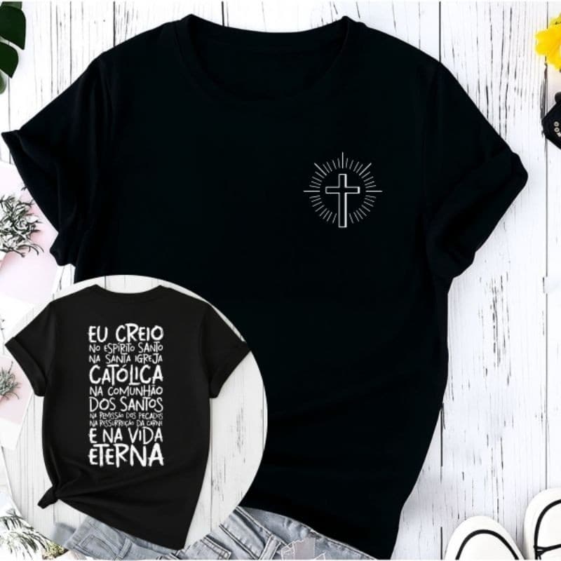 Camiseta Camisa Blusa Unissex Oração Credo 100% Algodão Cristã Católico Várias Cores Básica