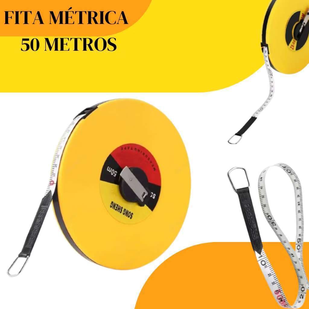Fita Métrica Trena Metros Fibra De Vidro Longa Tipo C/ Manivela Professional