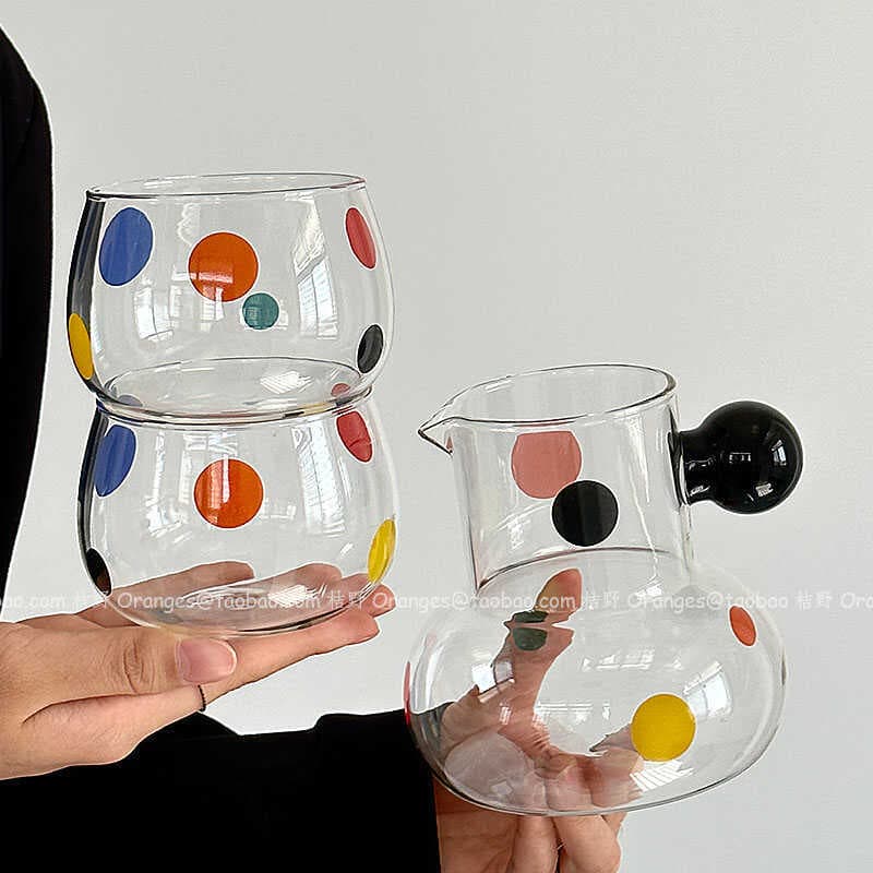 Laranjas cor criativa Polka Dot bule de frutas bule de vidro resistente ao calor copo de água xícara de café nicho