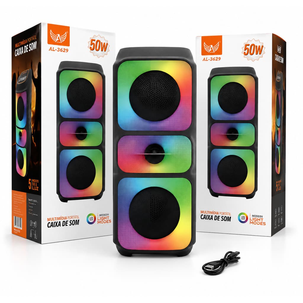Caixa De Som 50w Rgb Al-3629 Sem Fio Grande Recarregável Compacta Tamanho ideal para sua casa festa