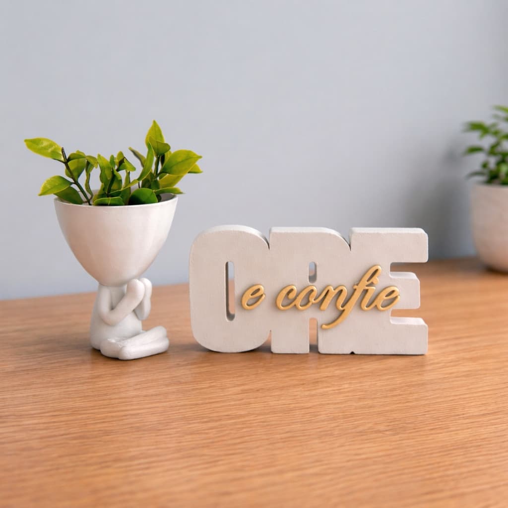 Cachepot Bob Robert COM Planta e Palavra Ore e Confie Decoração Religiosa Vaso Fé Gratidão