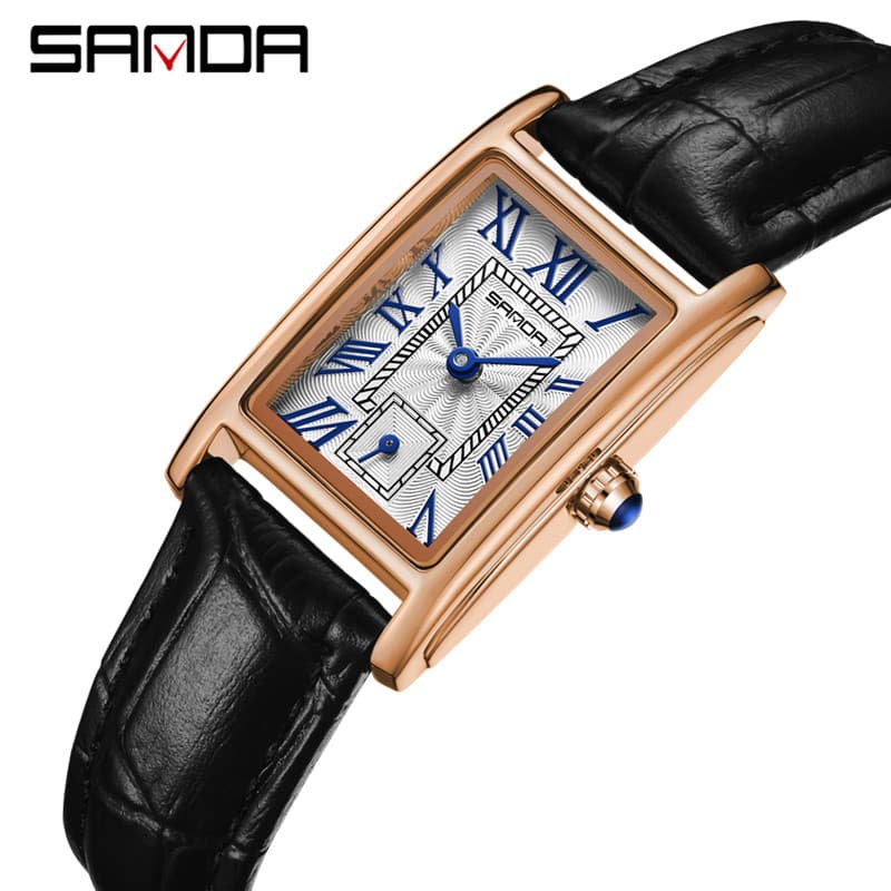SANDA Marca Luxo Moda Elegante Design Rectângulo Retângulo Mulher Relógios À Prova D'água Aço Inoxidável/Couro Correia R